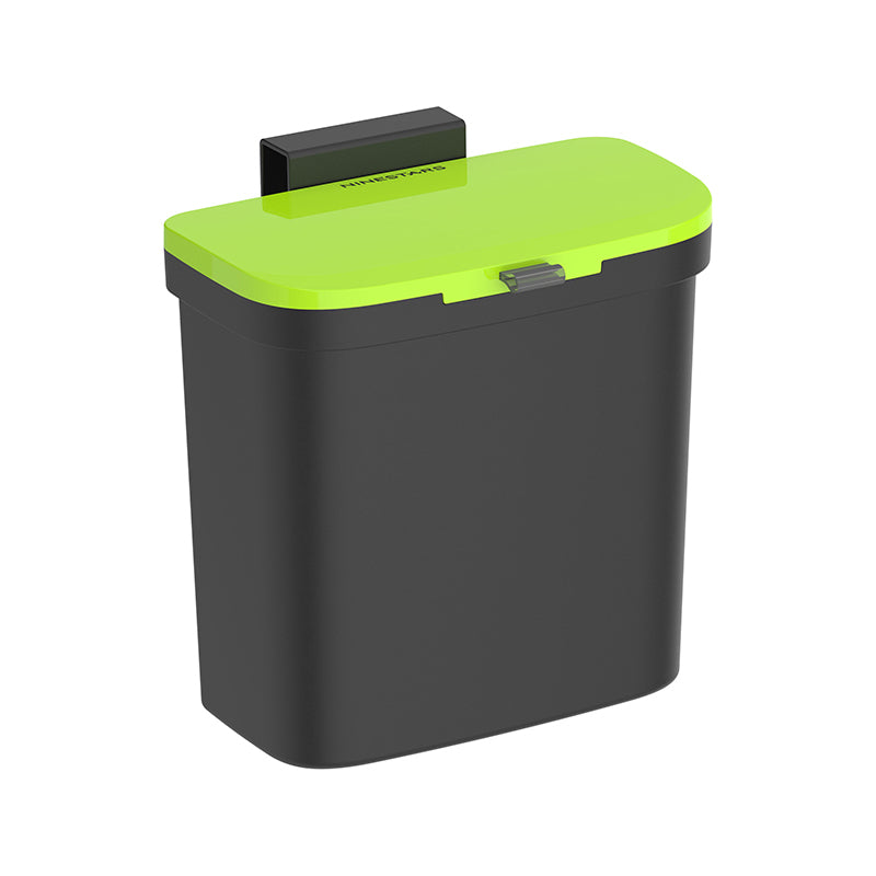 4L No-Drill Wall Mounted Trash Can with Sliding Lid, Black Green Hanging Waste Bin for Kitchen Cabinet Door Bathroom Office