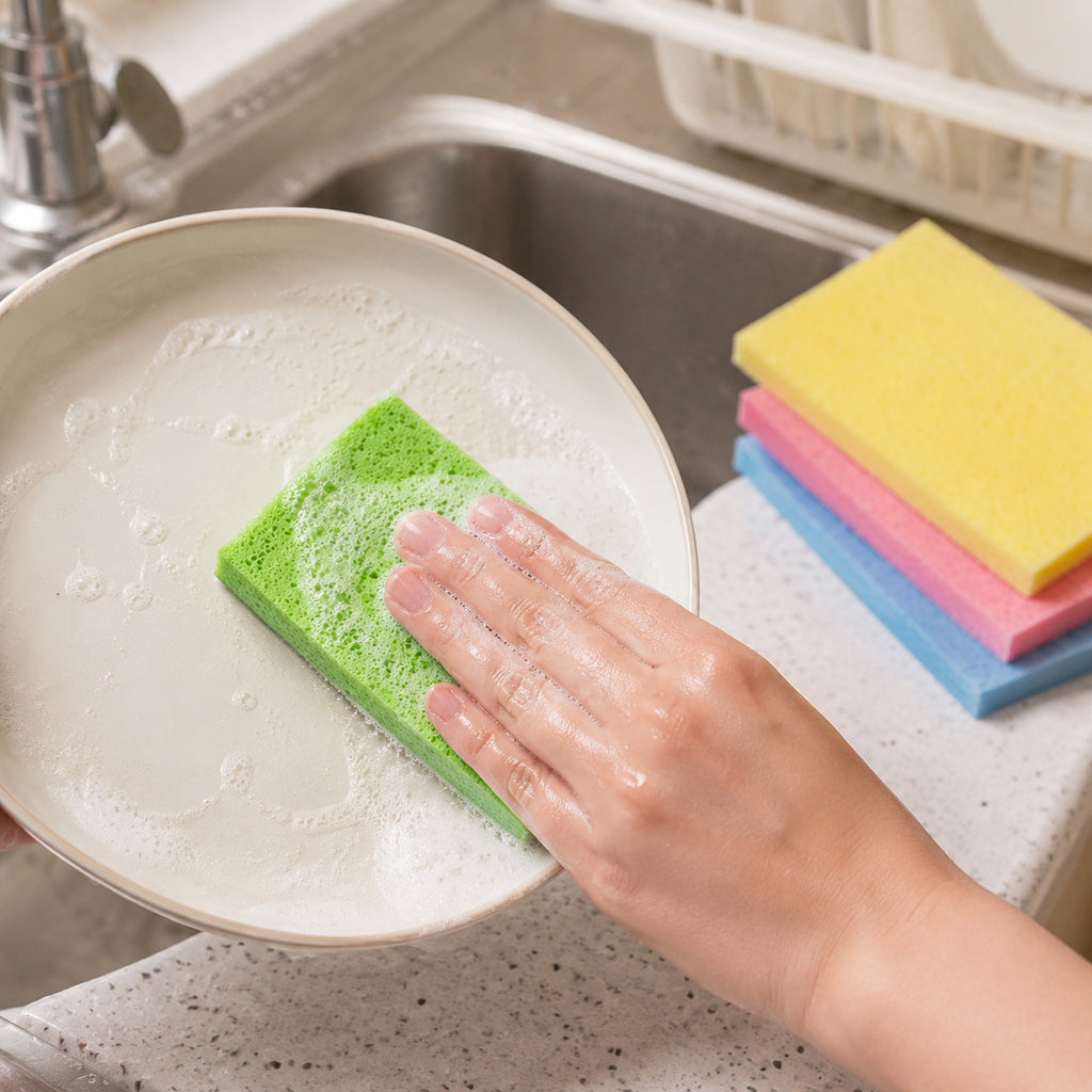 4 Pack Non-Scratch Cellulose Dish Sponge Pads, Highly Absorbent Multi-Color Cleaning Sponges for Kitchen Sink Bathroom Cookware