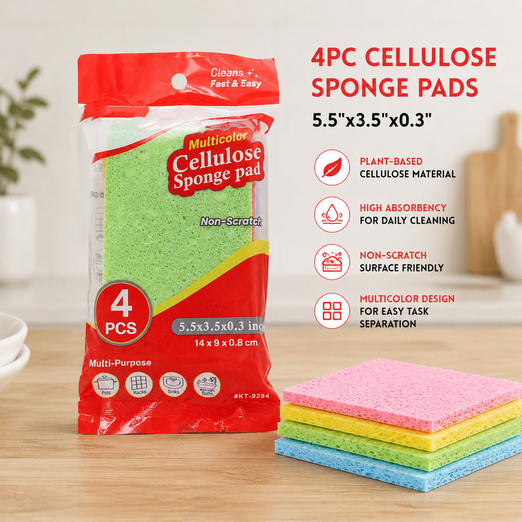 4 Pack Non-Scratch Cellulose Dish Sponge Pads, Highly Absorbent Multi-Color Cleaning Sponges for Kitchen Sink Bathroom Cookware