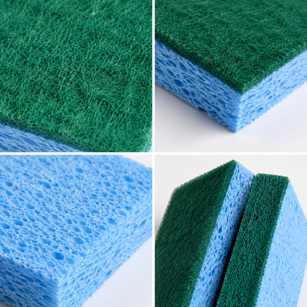 2 Pack Dual-Sided Cellulose Scrub Sponges, Non-Scratch Absorbent Dish Cleaning Sponges for Kitchen Sink Pots Cookware Bathroom