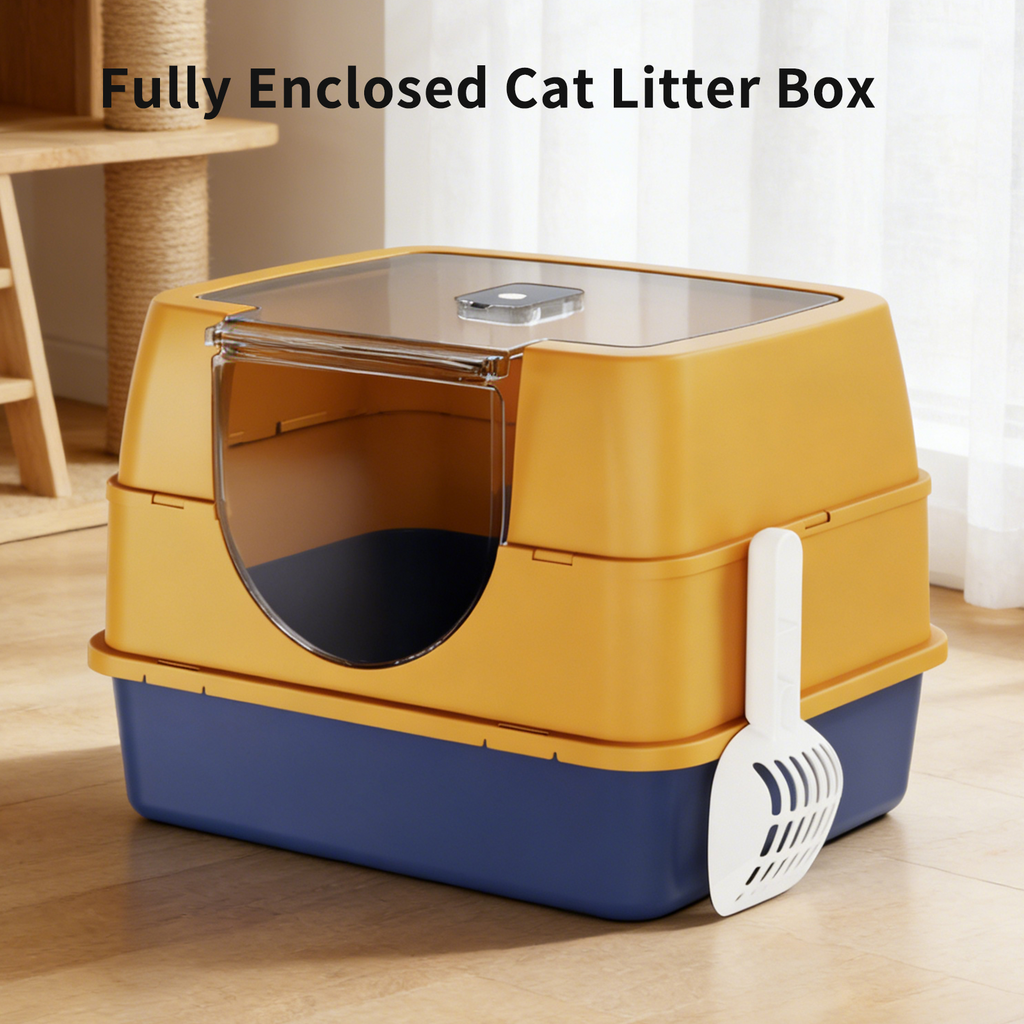 Fully Enclosed Cat Litter Box with Flip Top Lid, Odor Control Large Kitty Litter Pan with Scoop for Indoor Cats