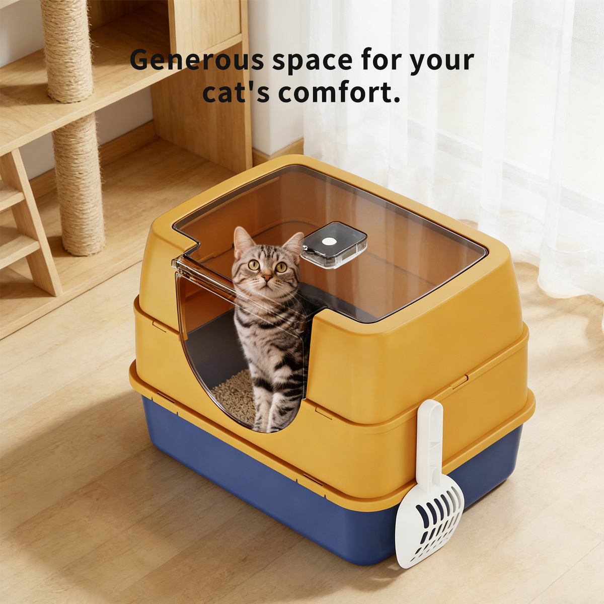 Fully Enclosed Cat Litter Box with Flip Top Lid, Odor Control Large Kitty Litter Pan with Scoop for Indoor Cats