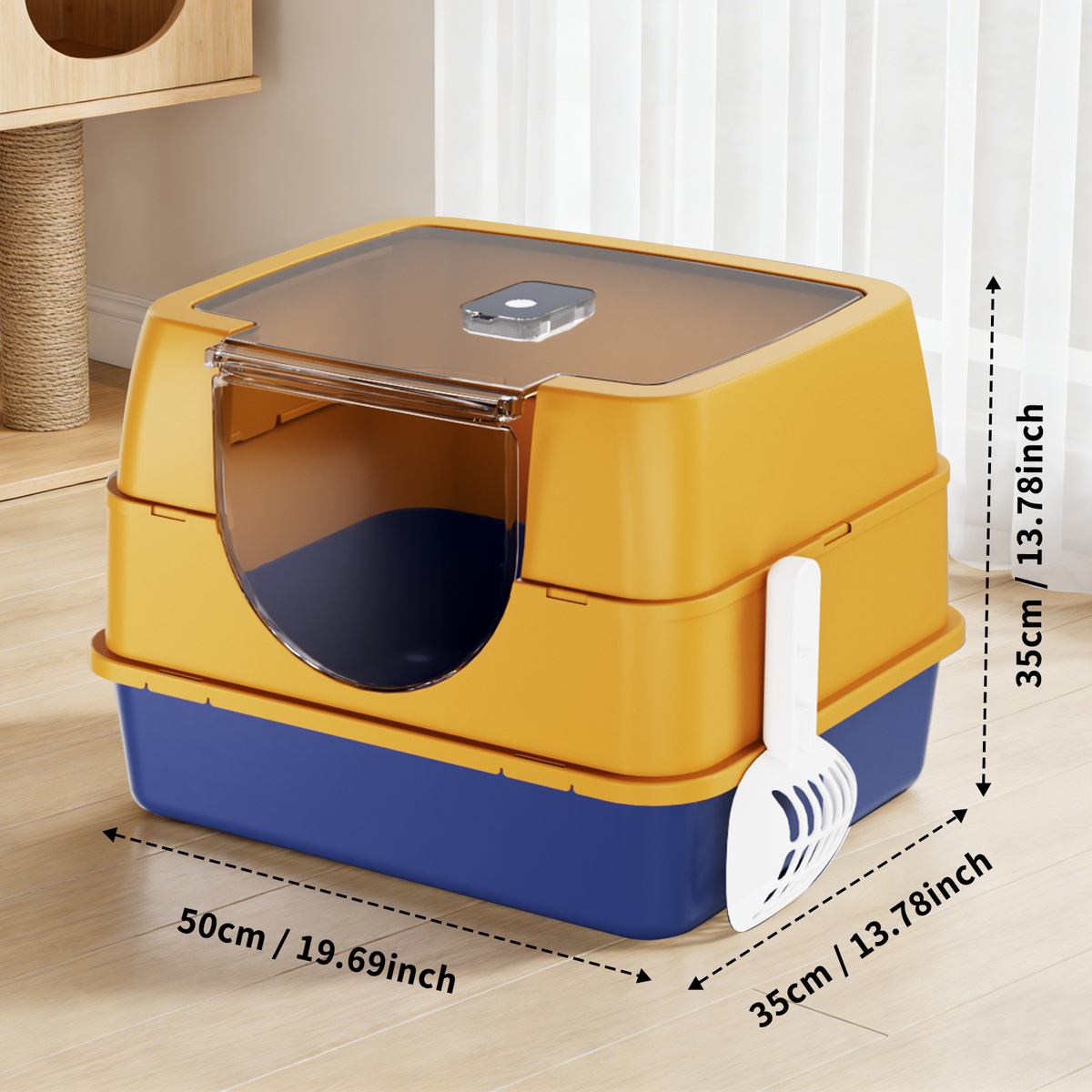 Fully Enclosed Cat Litter Box with Flip Top Lid, Odor Control Large Kitty Litter Pan with Scoop for Indoor Cats