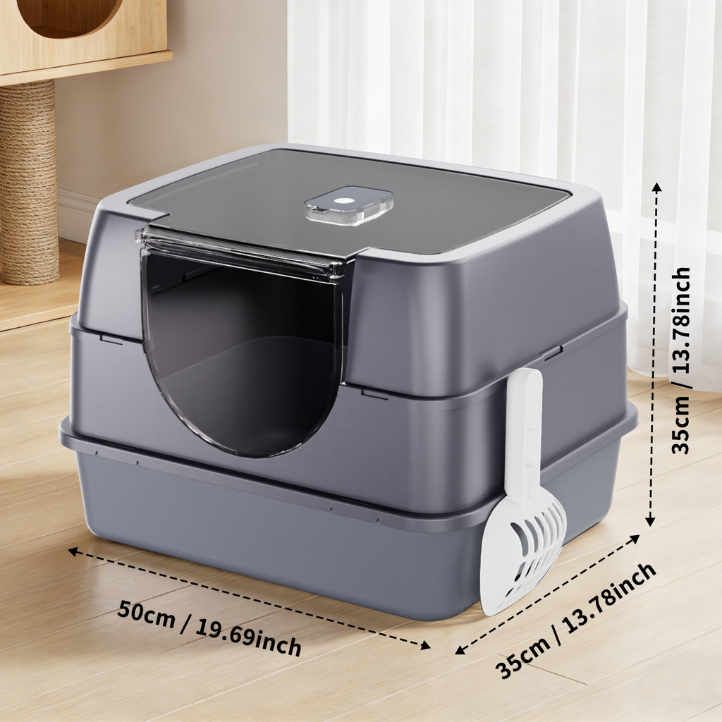 Fully Enclosed Hooded Cat Litter Box with Flip Top Lid, Odor Control Large Kitty Litter Pan with Scoop for Indoor Cats