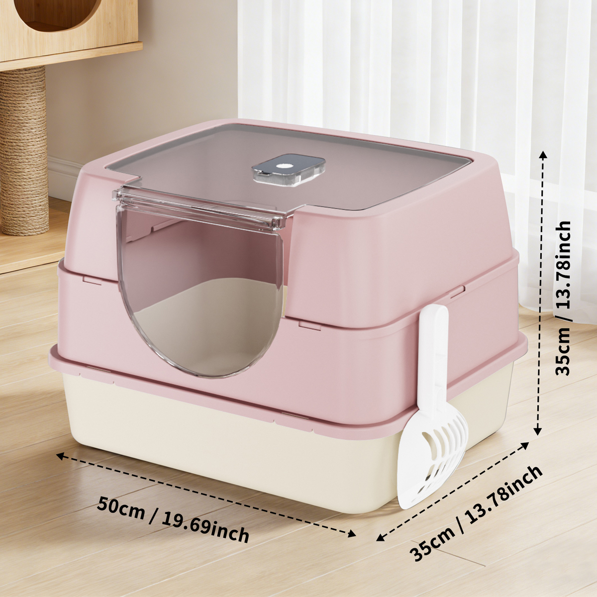 Fully Enclosed Hooded Cat Litter Box with Flip Top Lid, Odor Control Large Kitty Litter Pan with Scoop for Indoor Cats
