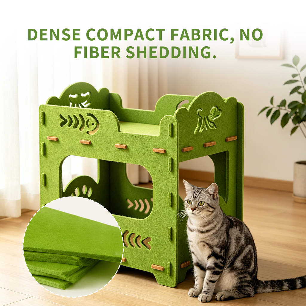 2-Tier Felt Cat Bed Condo, Scratch Resistant Breathable Cat House with Anti-Sag Frame, Tool-Free Assembly for Indoor Cats