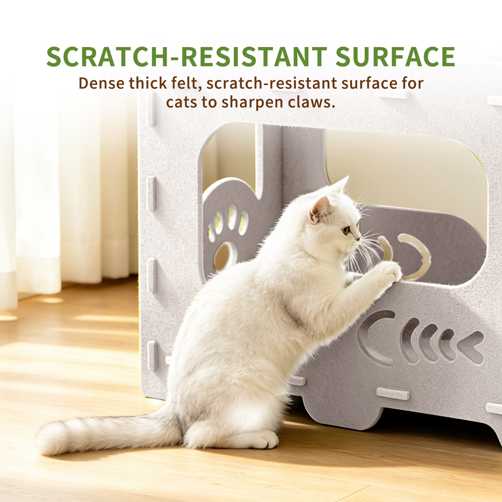 2-Tier Felt Cat Bed Condo, Scratch Resistant Breathable Cat House with Anti-Sag Solid Frame, Tool-Free Assembly for Indoor Cats