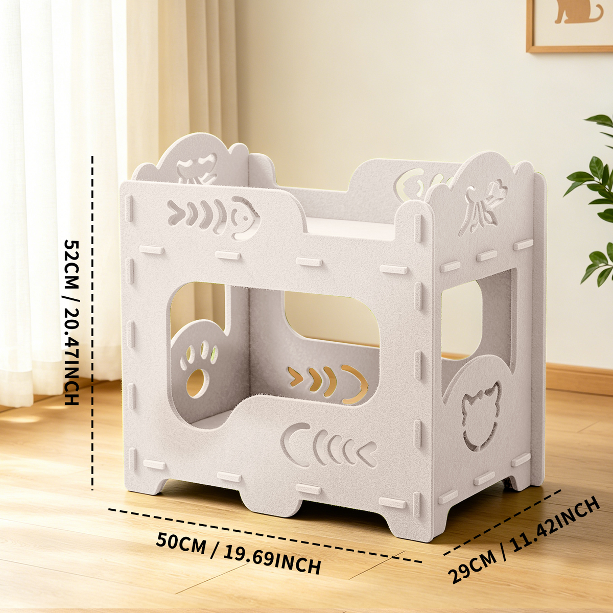 2-Tier Felt Cat Bed Condo, Scratch Resistant Breathable Cat House with Anti-Sag Solid Frame, Tool-Free Assembly for Indoor Cats