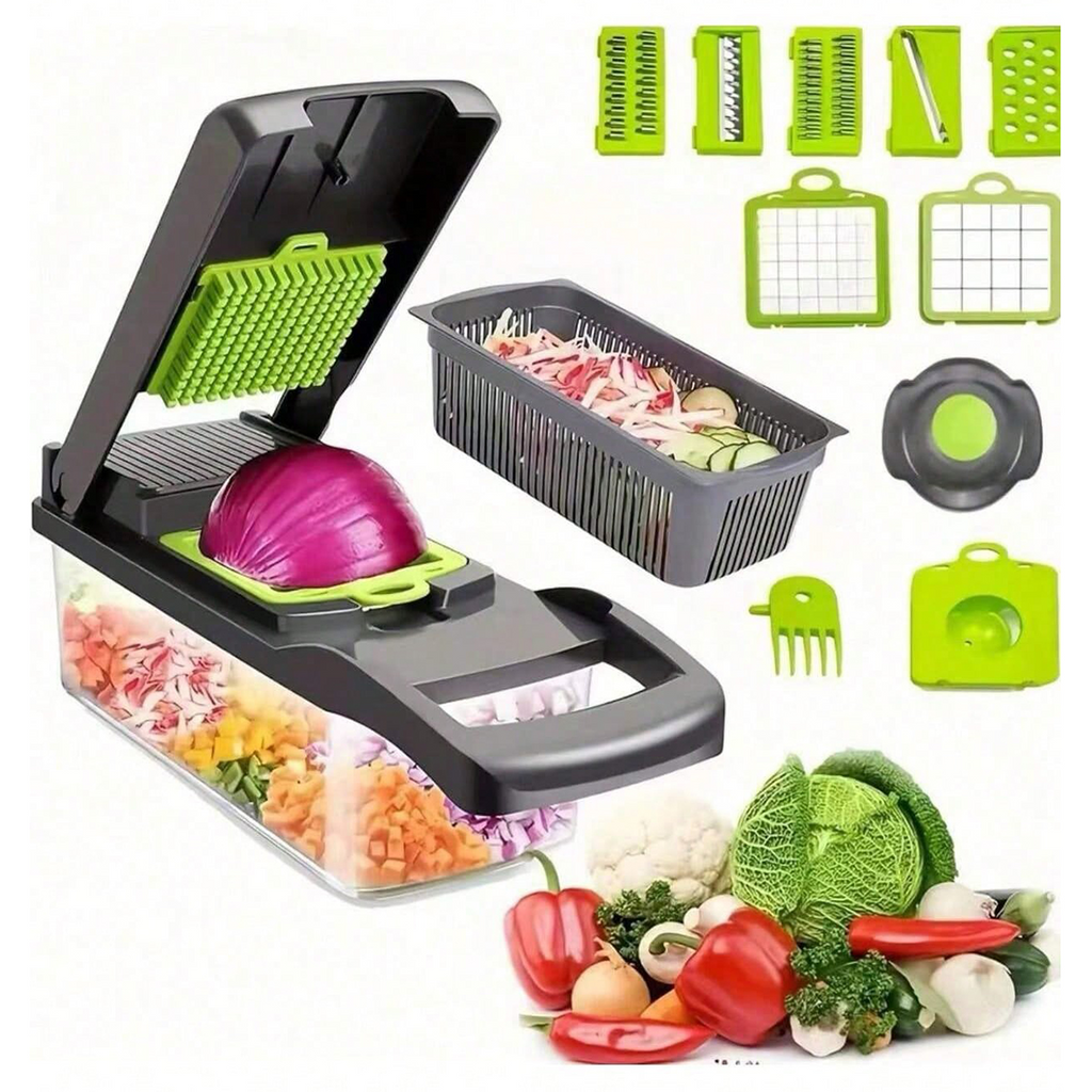 7-in-1 Vegetable Chopper Mandoline Slicer, Food Dicer with Container Drain Basket & Egg Separator for Onion Veggie Kitchen Prep