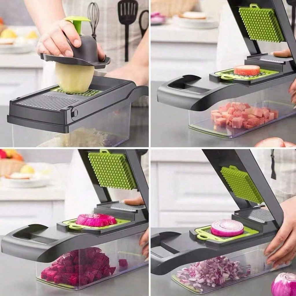 7-in-1 Vegetable Chopper Mandoline Slicer, Food Dicer with Container Drain Basket & Egg Separator for Onion Veggie Kitchen Prep