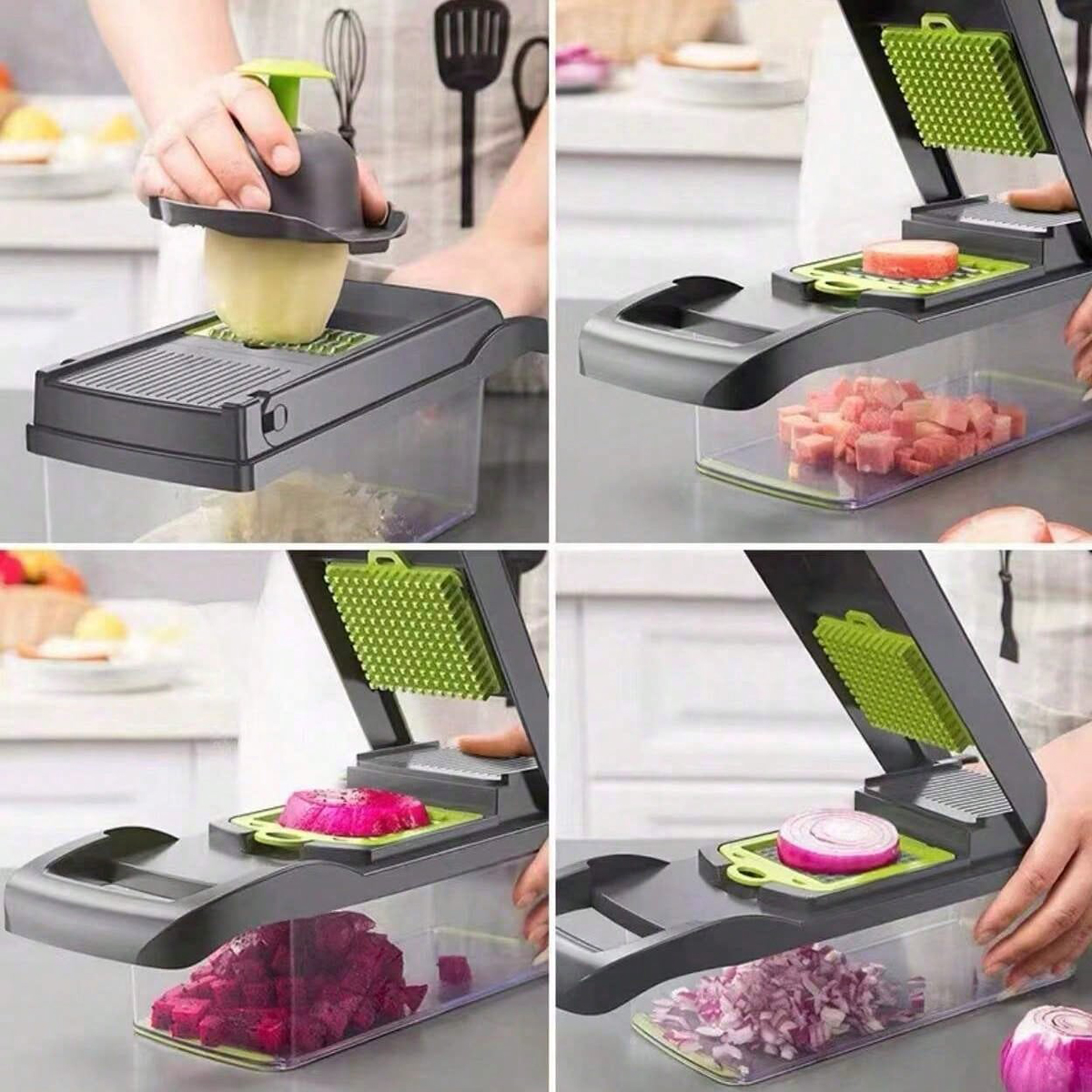 7-in-1 Vegetable Chopper Mandoline Slicer, Food Dicer with Container Drain Basket & Egg Separator for Onion Veggie Kitchen Prep