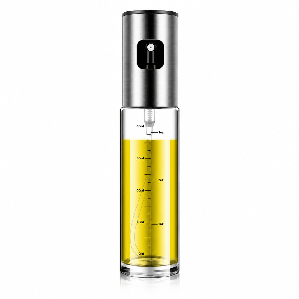Stainless Steel Glass Oil Sprayer for Cooking, Refillable Oil Mister with Measurement Scale, for Air Fryer, Salad, BBQ, Baking & Grilling