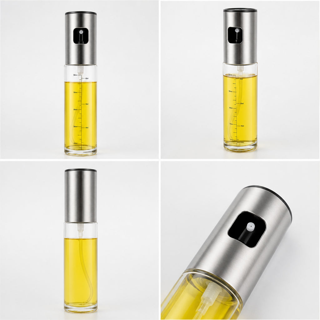 Stainless Steel Glass Oil Sprayer for Cooking, Refillable Oil Mister with Measurement Scale, for Air Fryer, Salad, BBQ, Baking & Grilling