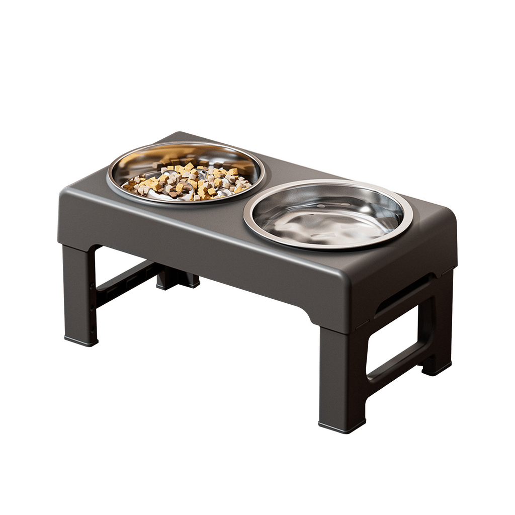 Adjustable Height Elevated Dog Bowls, Raised Feeder with 2 Stainless Steel Bowls, Slow Feeder & Water Bowl for Small to Large Dogs