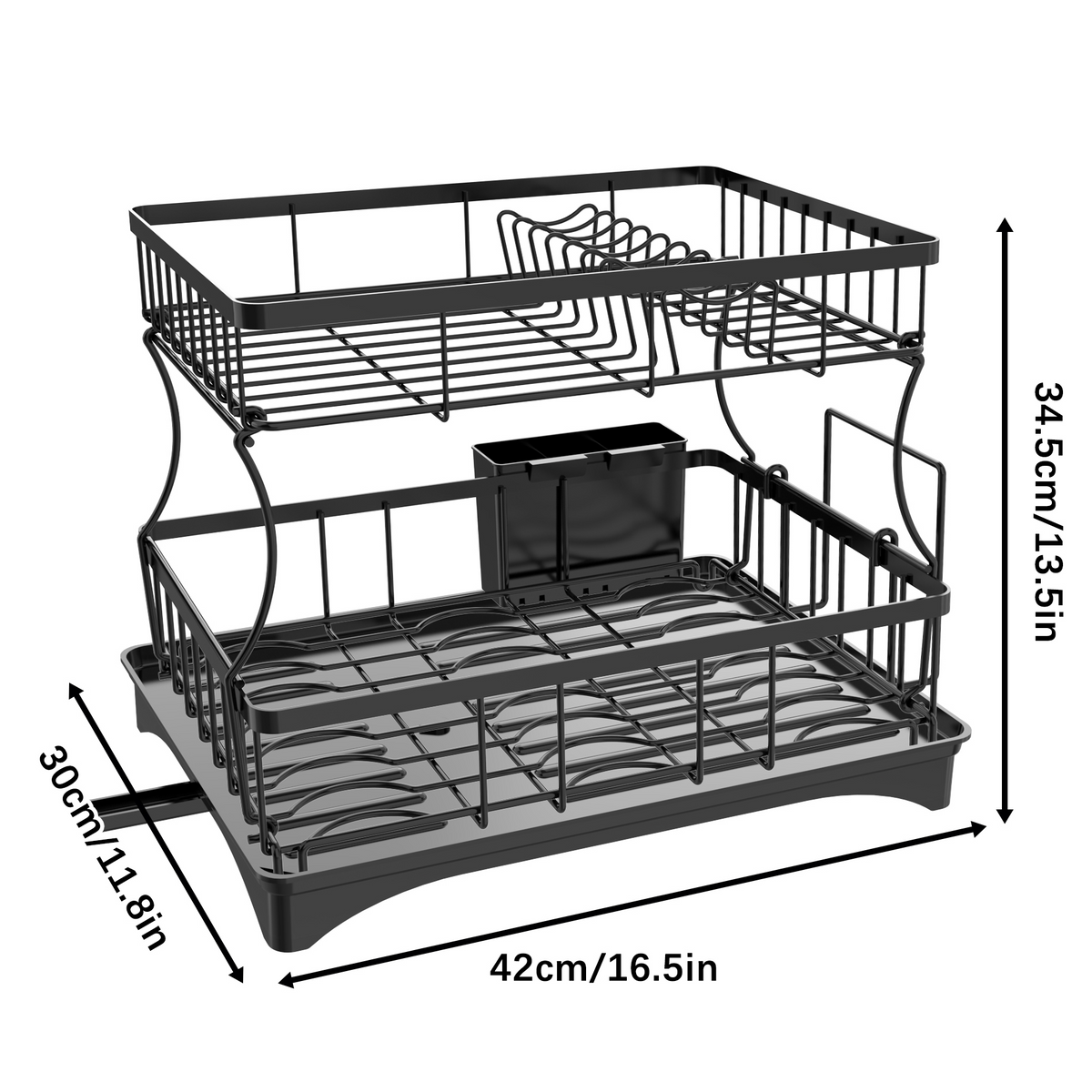 2 Tier Dish Drying Rack with Drainboard, Rustproof Kitchen Dish Drainer with Utensil Holder & Cutting Board Holder for Countertop