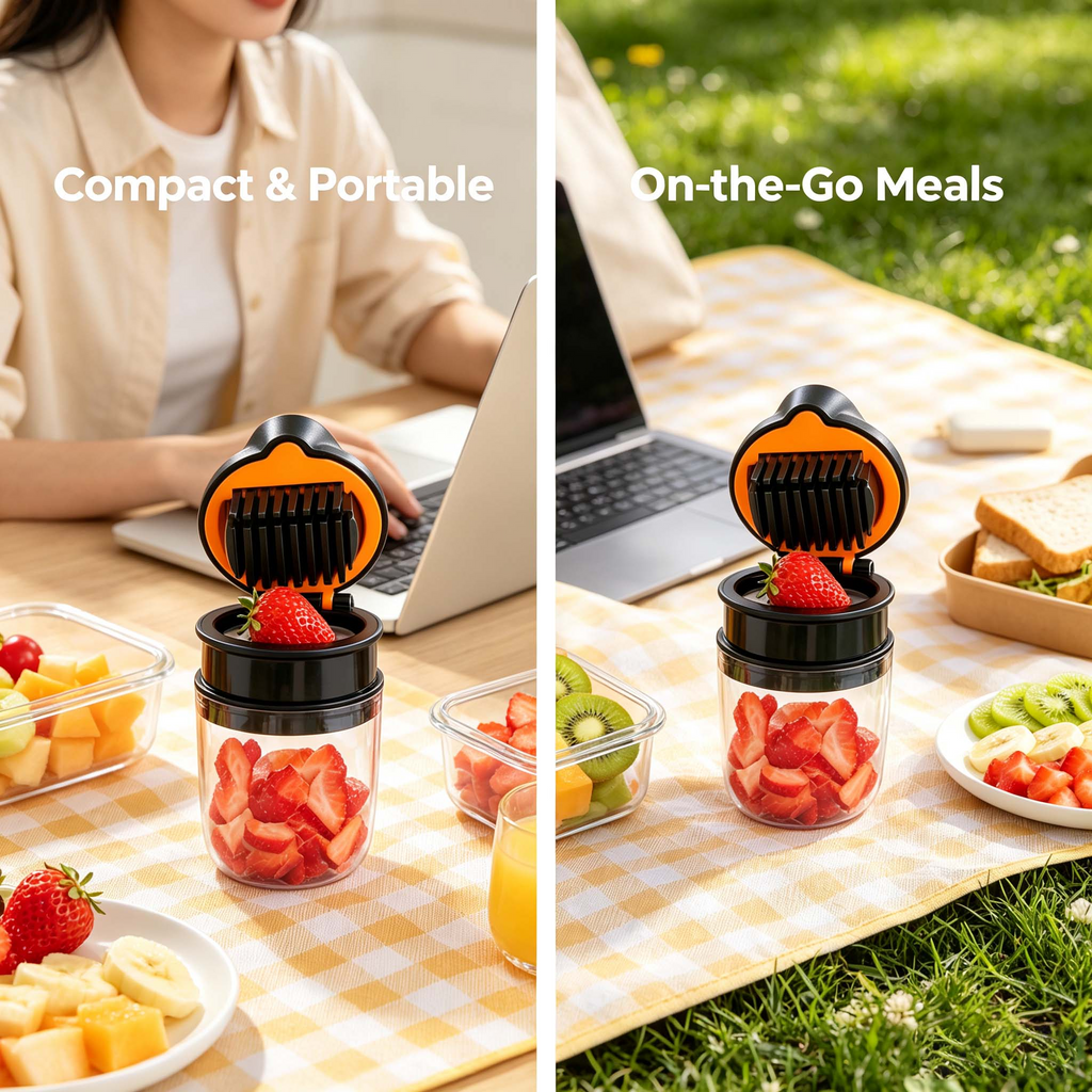 2-in-1 Fruit Chopper & Mini Electric Blender, One-Press Fruit Dicer Cup for Strawberry Kiwi, Portable Food Prep for Kitchen Picnic Use