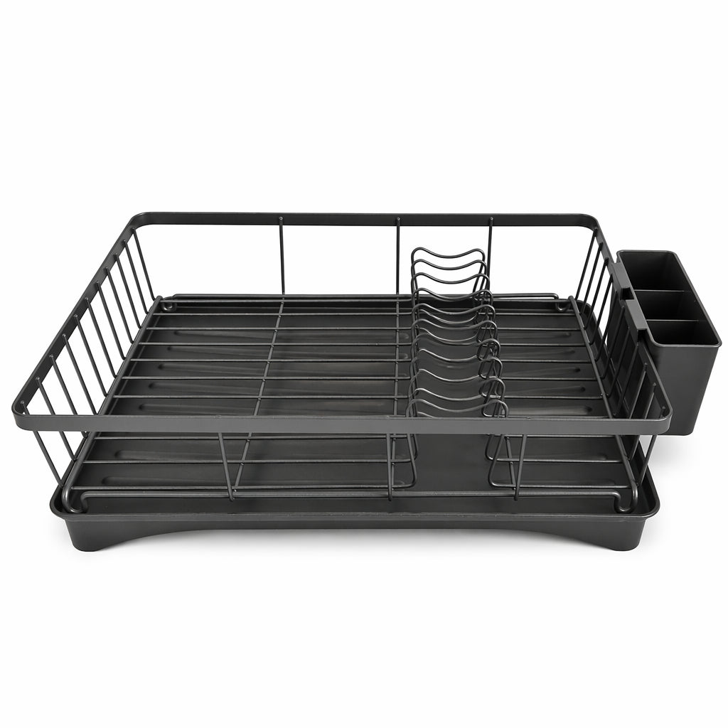 Single Tier Dish Drying Rack with Drainboard & Utensil Caddy, Rustproof Metal Dish Drainer with Drip Spout for Kitchen Countertop