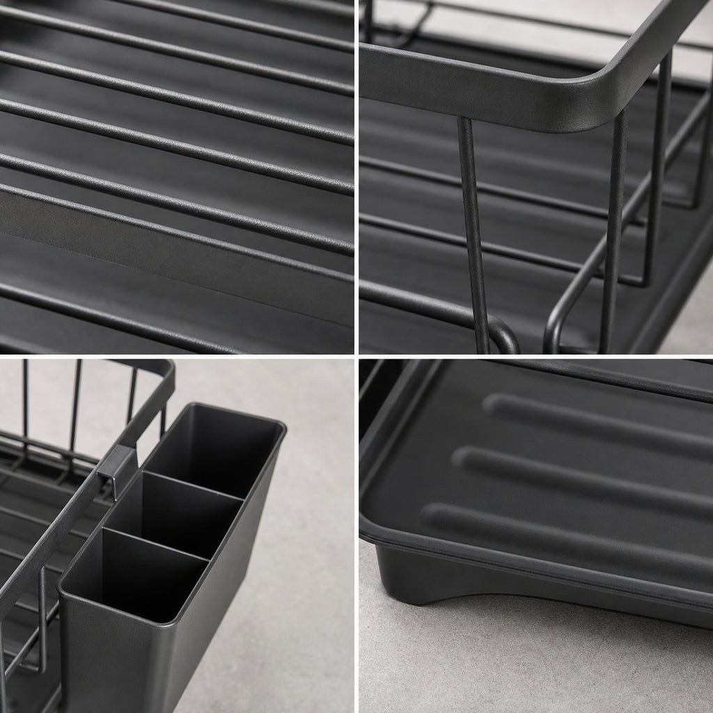 Single Tier Dish Drying Rack with Drainboard & Utensil Caddy, Rustproof Metal Dish Drainer with Drip Spout for Kitchen Countertop