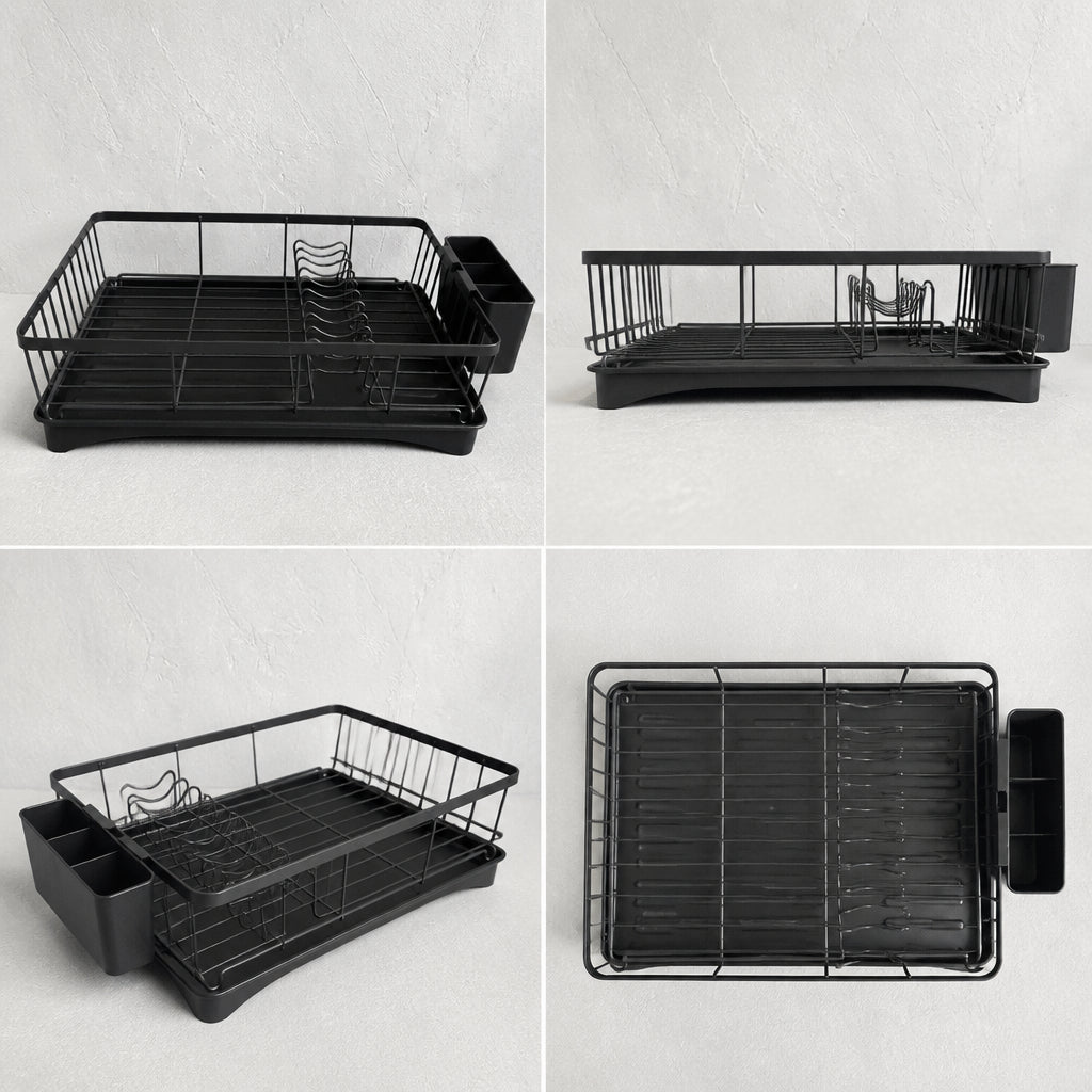 Single Tier Dish Drying Rack with Drainboard & Utensil Caddy, Rustproof Metal Dish Drainer with Drip Spout for Kitchen Countertop