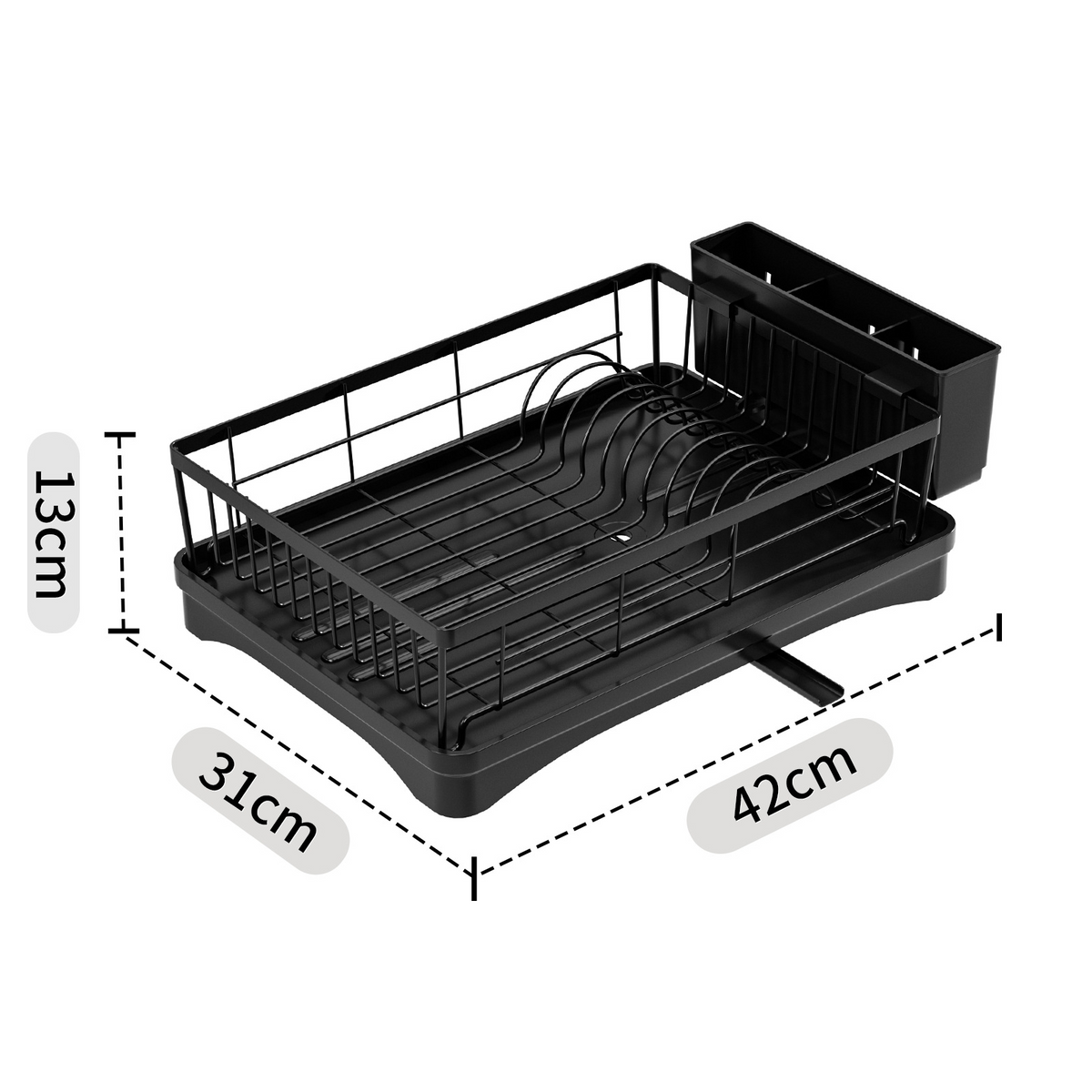 Single Tier Dish Drying Rack with Drainboard & Utensil Caddy, Rustproof Metal Dish Drainer with Drip Spout for Kitchen Countertop