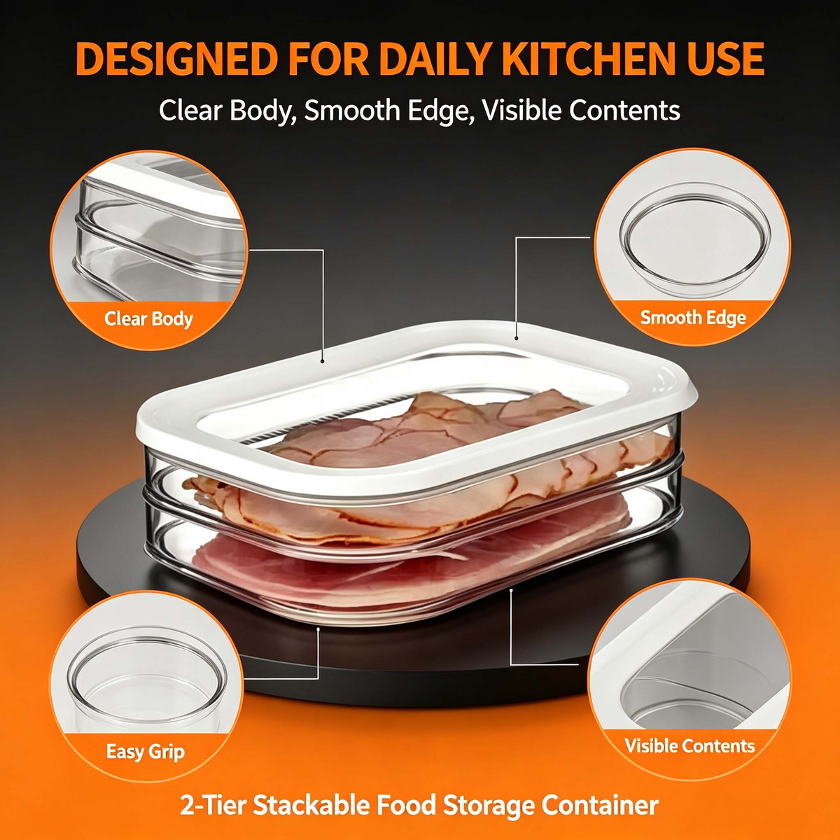 2-Tier Stackable Deli Meat Container, Clear Fridge Organizer with Lid for Cheese Fruit Veggie, Refrigerator Food Storage Bin