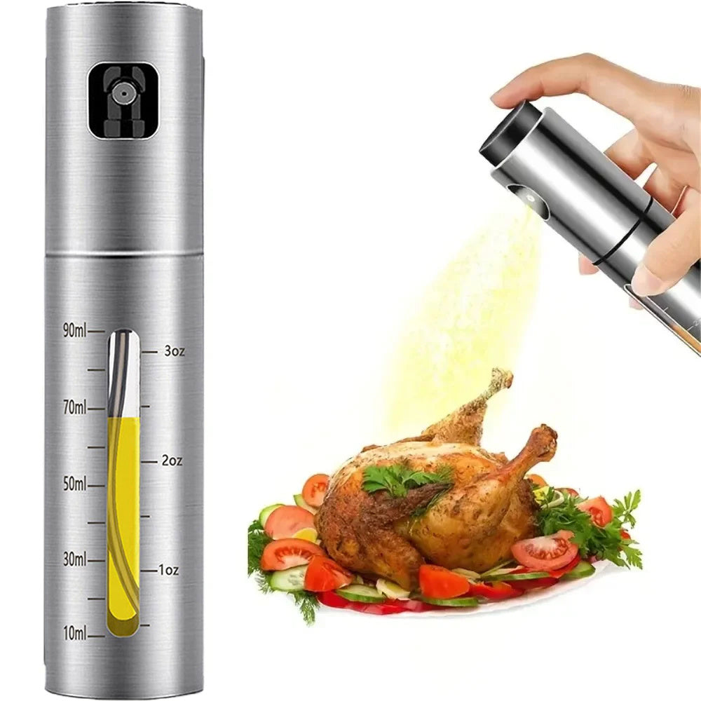 2 Pack Stainless Steel Oil Sprayer for Cooking, 110ml Fine Mist Mister with Scale, Funnel & Brush for BBQ Air Fryer Salad Baking