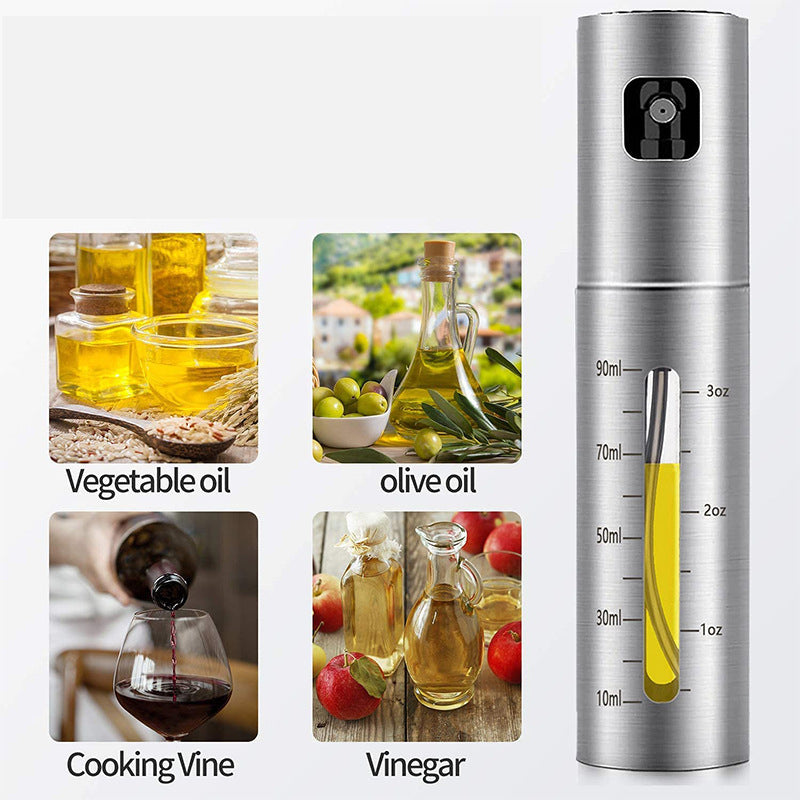 2 Pack Stainless Steel Oil Sprayer for Cooking, 110ml Fine Mist Mister with Scale, Funnel & Brush for BBQ Air Fryer Salad Baking