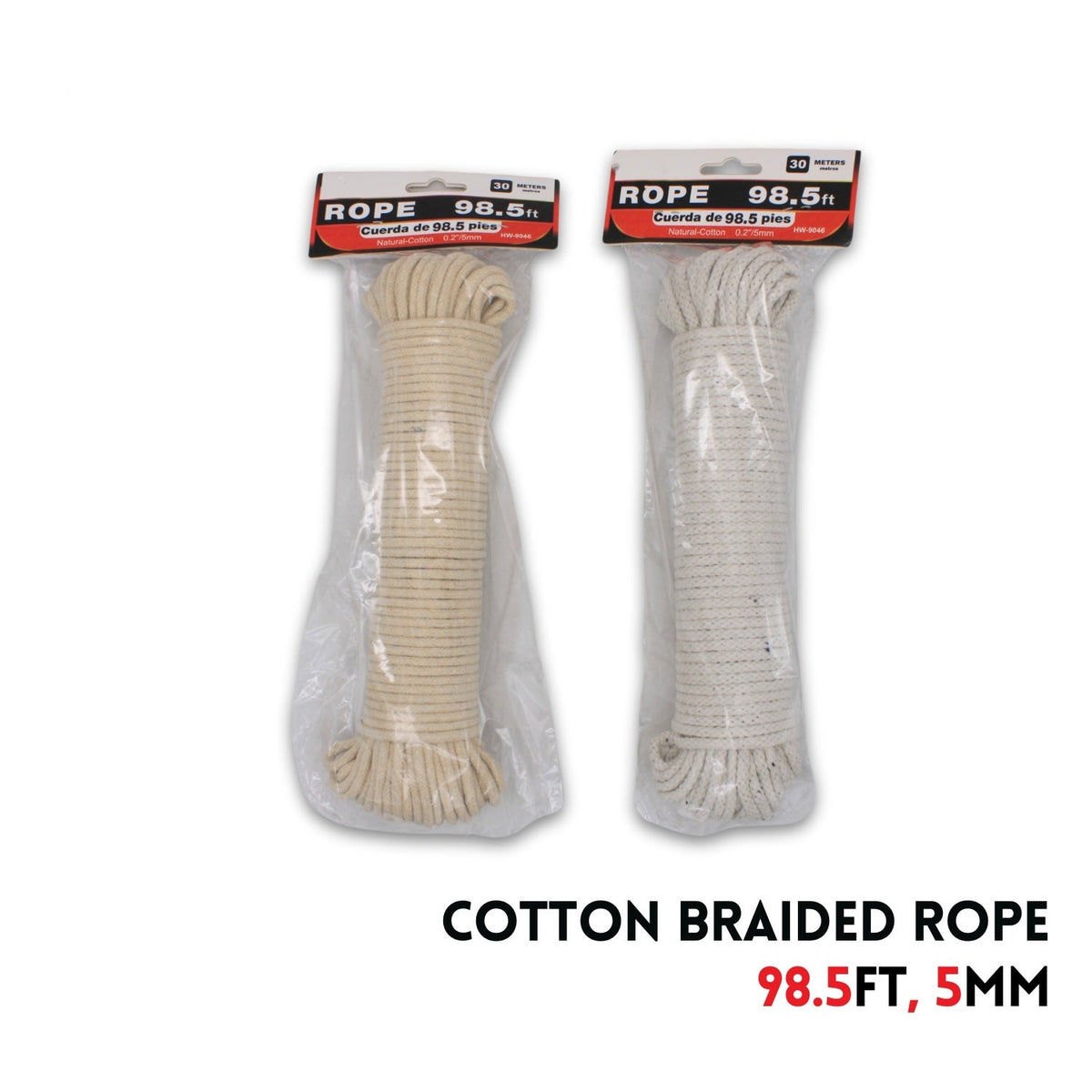 2 Pack 98.5FT Cotton Braided Rope, 5mm Natural Cotton Cord for Clothesline Macrame Crafts Gardening Hanging Plants DIY Projects