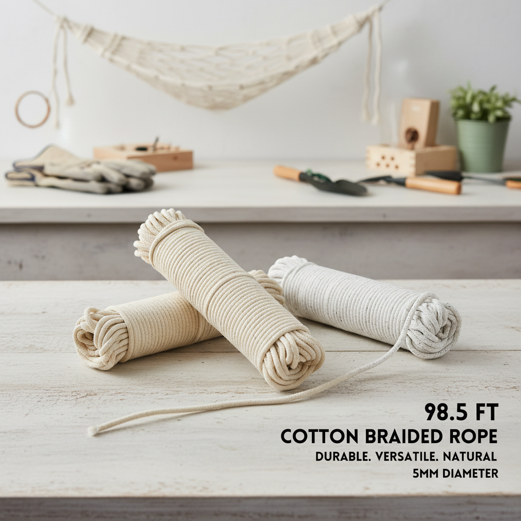 2 Pack 98.5FT Cotton Braided Rope, 5mm Natural Cotton Cord for Clothesline Macrame Crafts Gardening Hanging Plants DIY Projects