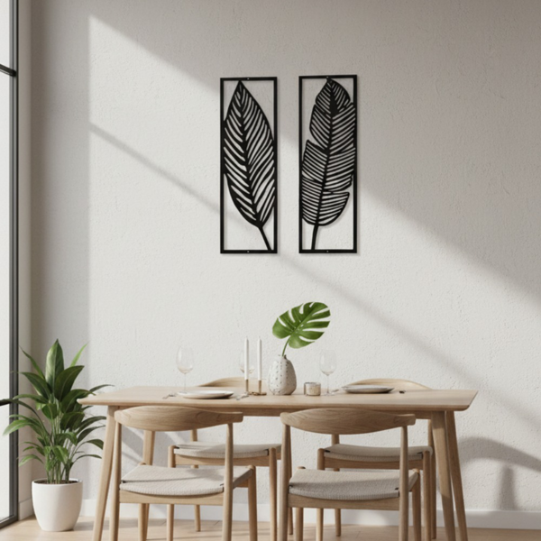 2 Pack Black Metal Tropical Leaf Wall Art, Minimalist Palm Leaf Wall Decor, Modern Hanging Sculpture for Living Room Bedroom Home