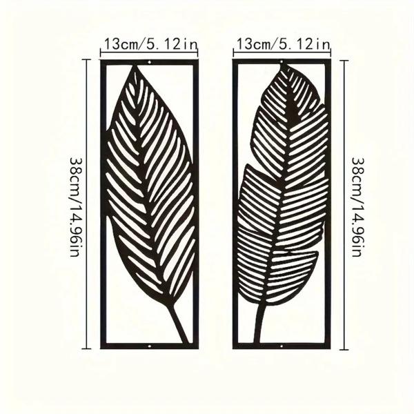 2 Pack Black Metal Tropical Leaf Wall Art, Minimalist Palm Leaf Wall Decor, Modern Hanging Sculpture for Living Room Bedroom Home