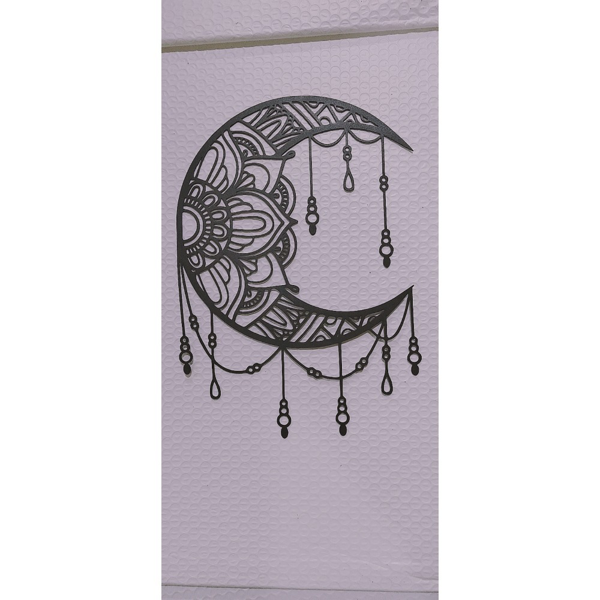 Black Metal Mandala Crescent Moon Wall Decor, Boho Celestial Hanging Wall Art, Ornate Moon Sculpture for Bedroom Living Room Home