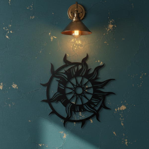 Black Metal Sun and Moon Wall Art, Celestial Boho Hanging Sculpture, Rustic Indoor Outdoor Decor for Living Room Bedroom Garden Patio