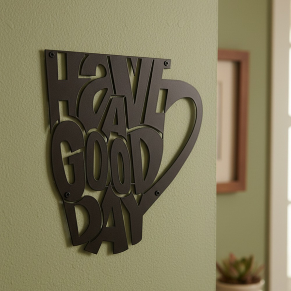 Black Metal Have A Good Day Coffee Mug Wall Art, Minimalist Positive Quote Wall Decor for Kitchen Coffee Bar Office Home