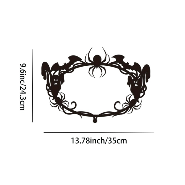 Black Metal Halloween Gothic Oval Wall Frame, Spider Bat Ghost Spooky Hanging Decor, Ornament for Home Party Fireplace Door Indoor Outdoor