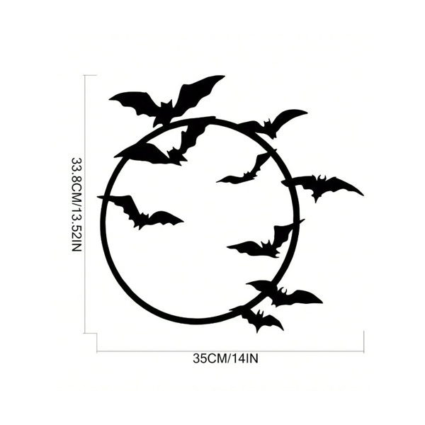Black Metal Round Bat Wall Art, Gothic Flying Bats Circle Wall Decor, Spooky Halloween Hanging Sculpture for Home Bedroom Fireplace Indoor Outdoor