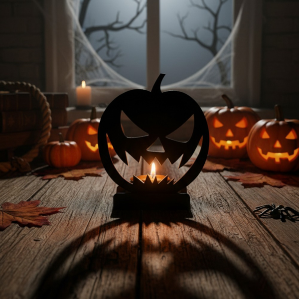 Black Metal Halloween Jack O Lantern Candle Holder, Spooky Pumpkin Tealight Holder with Stable Base, Tabletop Decor for Fireplace Porch Party Indoor Outdoor