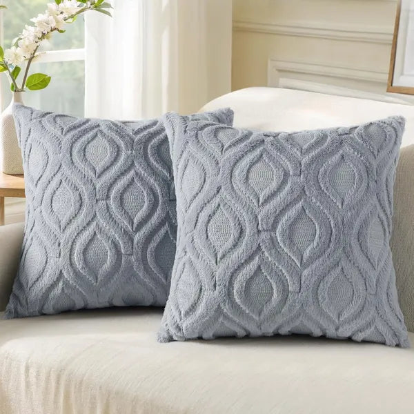 Soft Fluffy Faux Fur Throw Pillow Covers, Geometric Embossed Pattern Decorative Pillow Cases for Couch Sofa Bedroom Living Room Home Decor