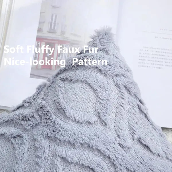 Soft Fluffy Faux Fur Throw Pillow Covers, Geometric Embossed Pattern Decorative Pillow Cases for Couch Sofa Bedroom Living Room Home Decor