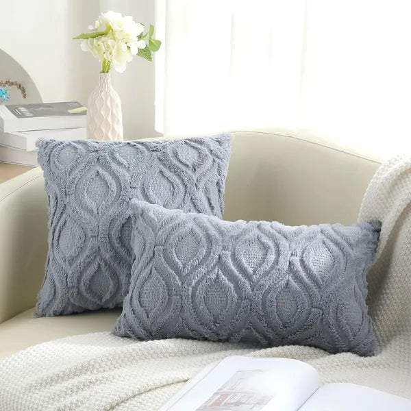 Soft Fluffy Faux Fur Throw Pillow Covers, Geometric Embossed Pattern Decorative Pillow Cases for Couch Sofa Bedroom Living Room Home Decor