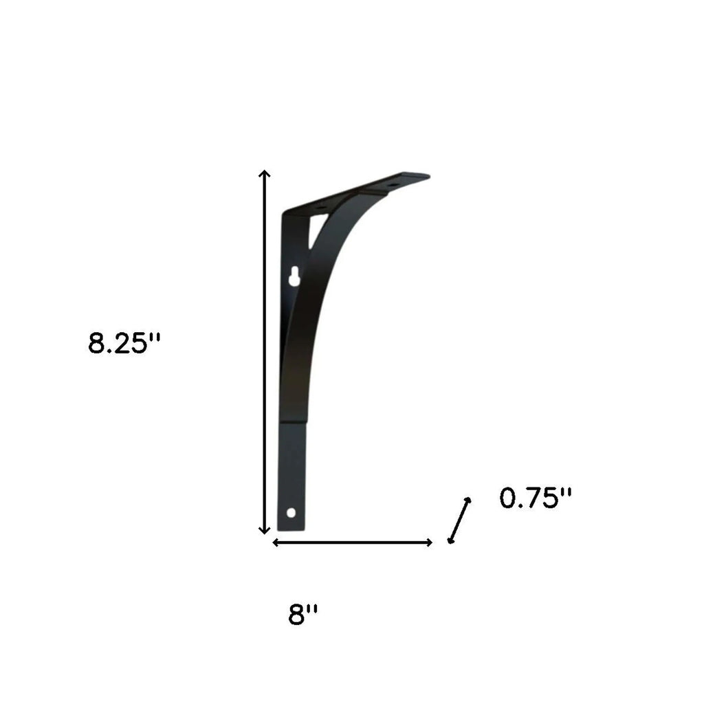 Black Metal Curved Shelf Brackets 8 Inch 2 Pack, Heavy Duty Floating Shelf Supports, Wall Mount Brackets for Wood Shelves Home Office Decor