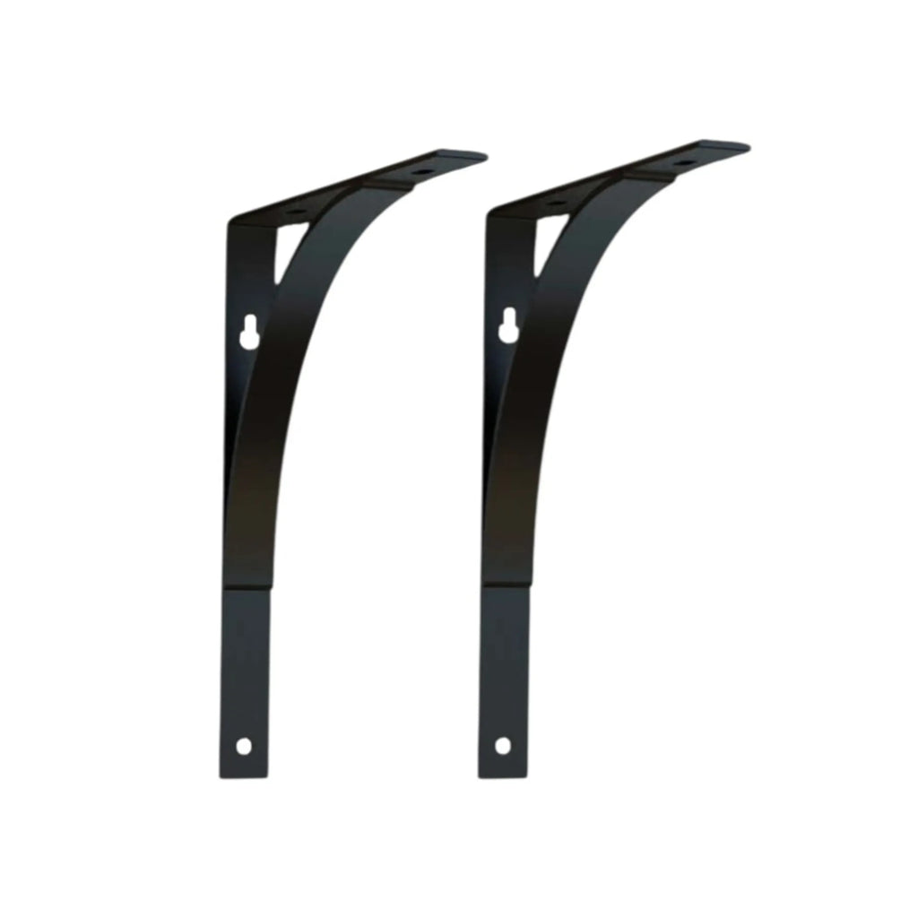 Black Metal Curved Shelf Brackets 8 Inch 2 Pack, Heavy Duty Floating Shelf Supports, Wall Mount Brackets for Wood Shelves Home Office Decor