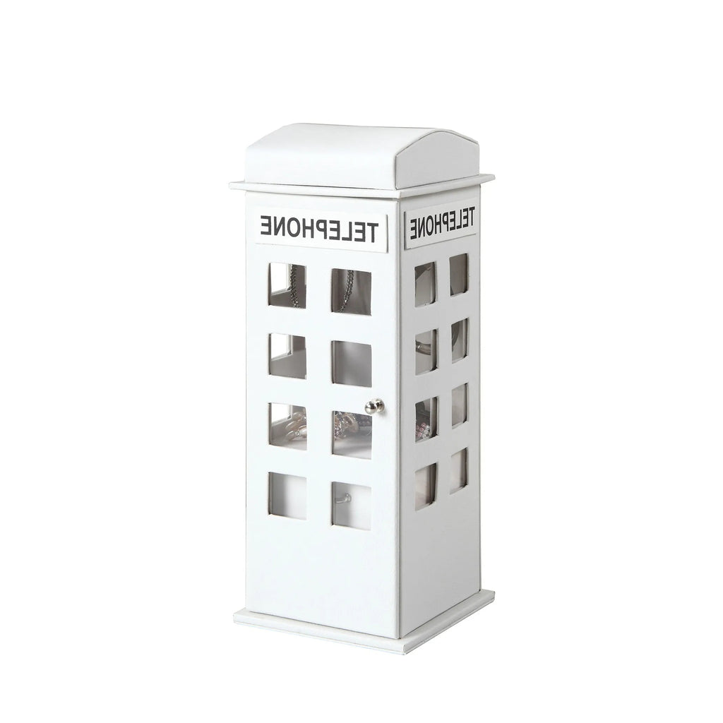 White London Telephone Booth Jewelry Box, Faux Leather Decorative Jewelry Organizer with Clear Windows, Novelty Gift for Women Girls