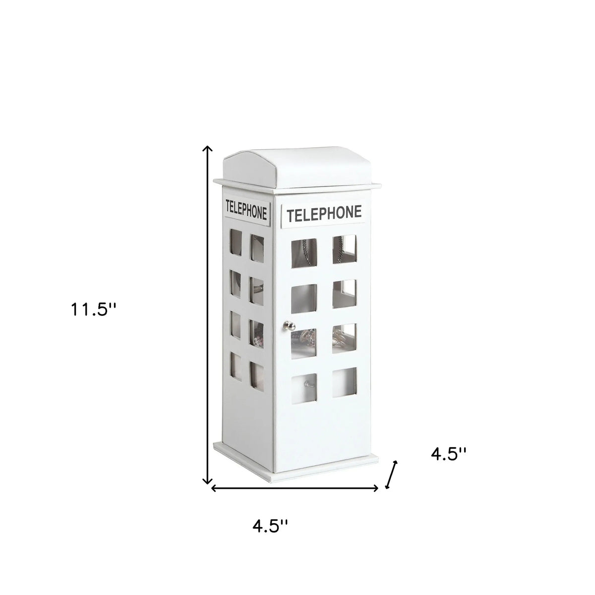 White London Telephone Booth Jewelry Box, Faux Leather Decorative Jewelry Organizer with Clear Windows, Novelty Gift for Women Girls