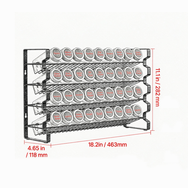 AEELLEEA 4-Tier Black Metal Spice Rack Organizer, 36 Jar Wall Mount & Countertop Spice Shelf for Kitchen Cabinet Pantry Storage