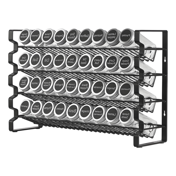 AEELLEEA 4-Tier Black Metal Spice Rack Organizer, 36 Jar Wall Mount & Countertop Spice Shelf for Kitchen Cabinet Pantry Storage