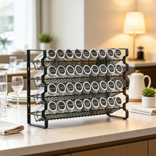 AEELLEEA 4-Tier Black Metal Spice Rack Organizer, 36 Jar Wall Mount & Countertop Spice Shelf for Kitchen Cabinet Pantry Storage