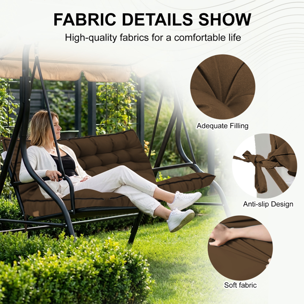 AEELLEEA 2-Seat Outdoor Swing Cushion with Backrest, Brown Waterproof UV-Resistant Thick Padded Porch Patio Swing Replacement Cushion with Ties