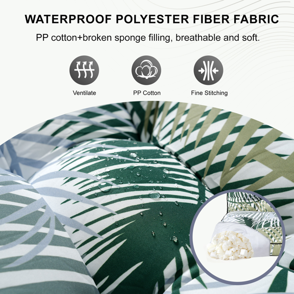 2-Seat Outdoor Swing Cushion with Backrest, Tropical Palm Leaf Waterproof UV-Resistant Thick Padded Porch Patio Swing Replacement Cushion with Ties
