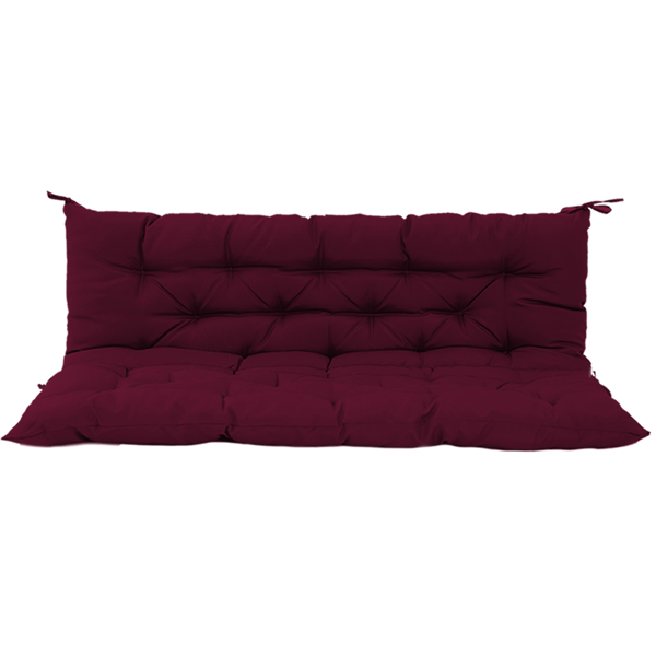 2-Seat Outdoor Swing Cushion with Backrest, Burgundy Waterproof UV-Resistant Thick Padded Porch Patio Swing Replacement Cushion with Ties